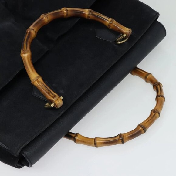 GUCCI Bamboo Hand Bag Suede Navy Gold 002 2855 0322 0 Auth ep10056 - Picture 7 of 16